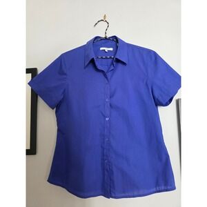 Foxcroft Wrinkle Free Shaped Shirt Womens 12P Royal Blue Short Sleeve Button Up